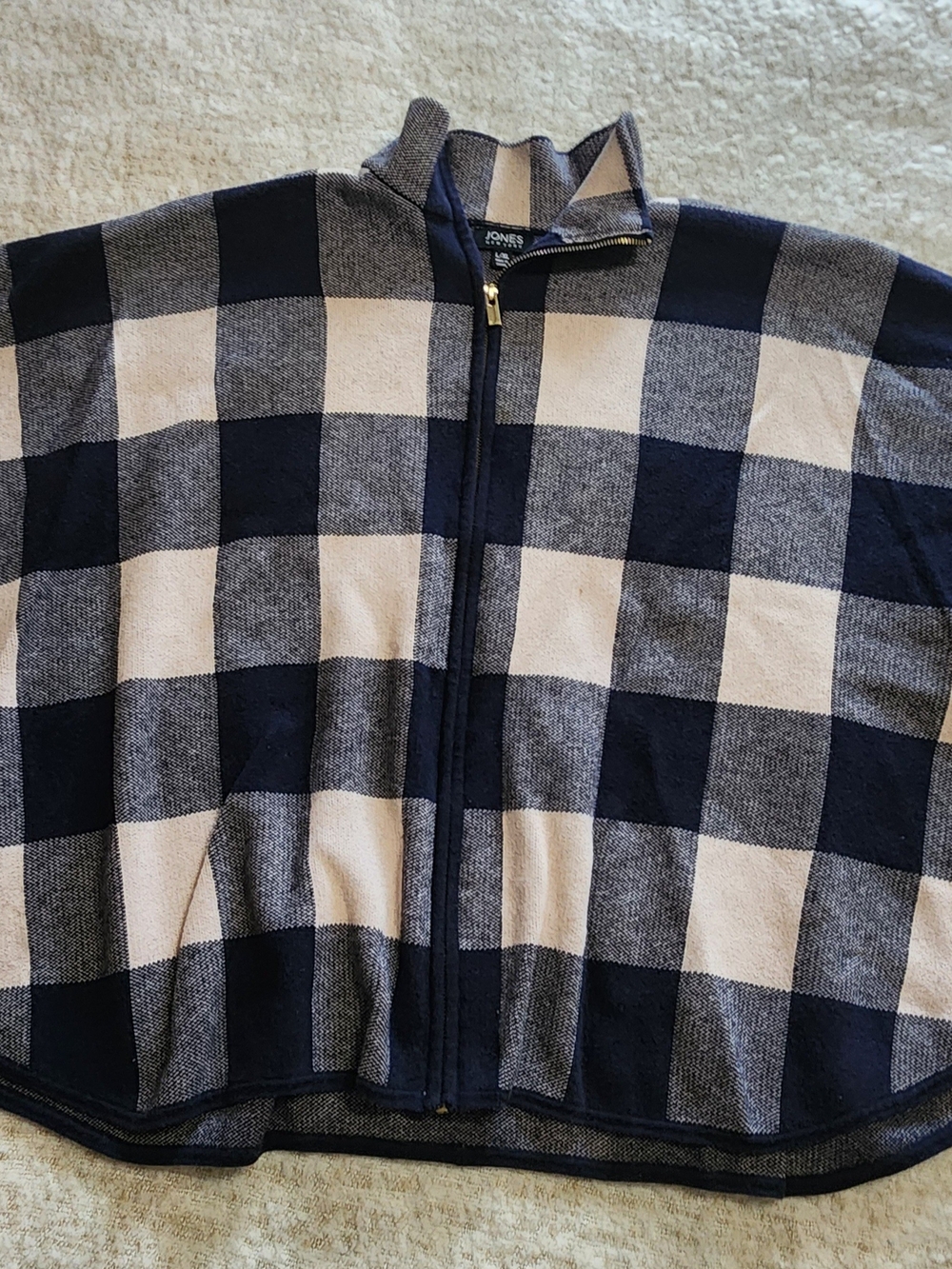 Jones New York Navy & Cream Check Zip-Front Jacket L/XL